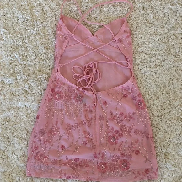 Peppermayo Vietta Sequin and Beaded Pink Floral  Mini Dress - Picture 4 of 5
